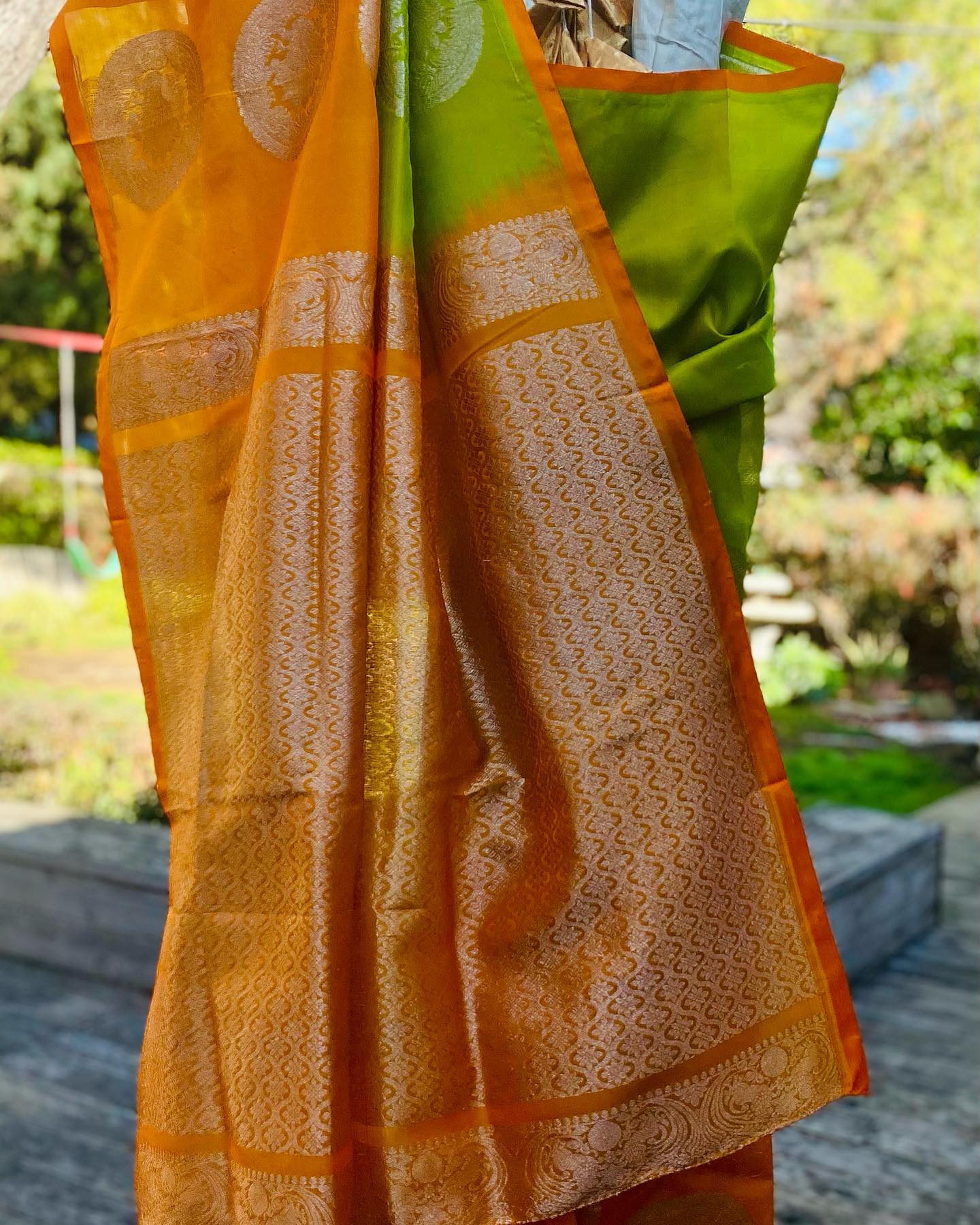 Venkatagiri Silk Saree - Orange/ Light Green