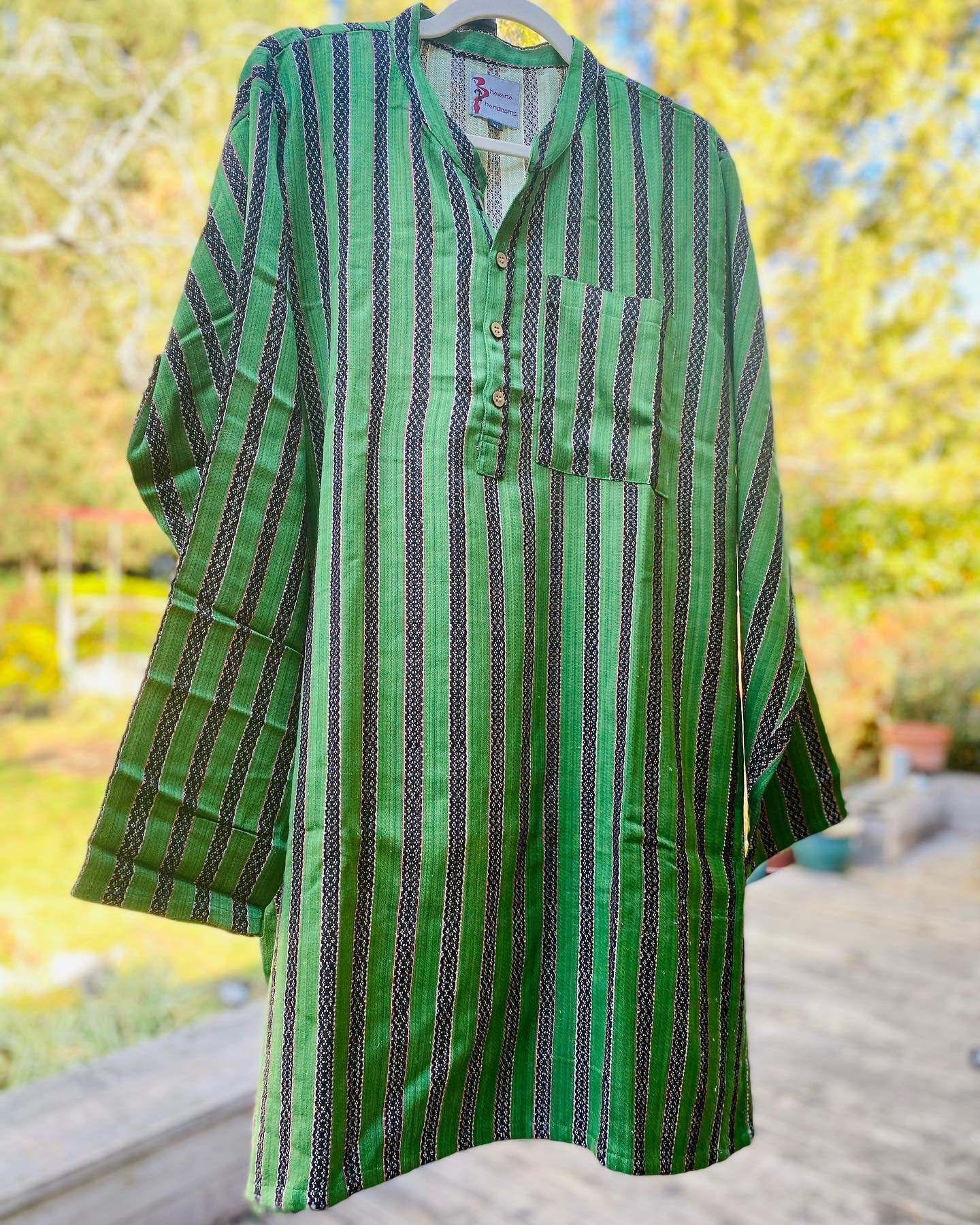 Men's Mashru Kurta - Green stripes