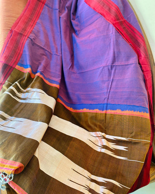 Ilkal Handloom Saree - Purple w/ Red