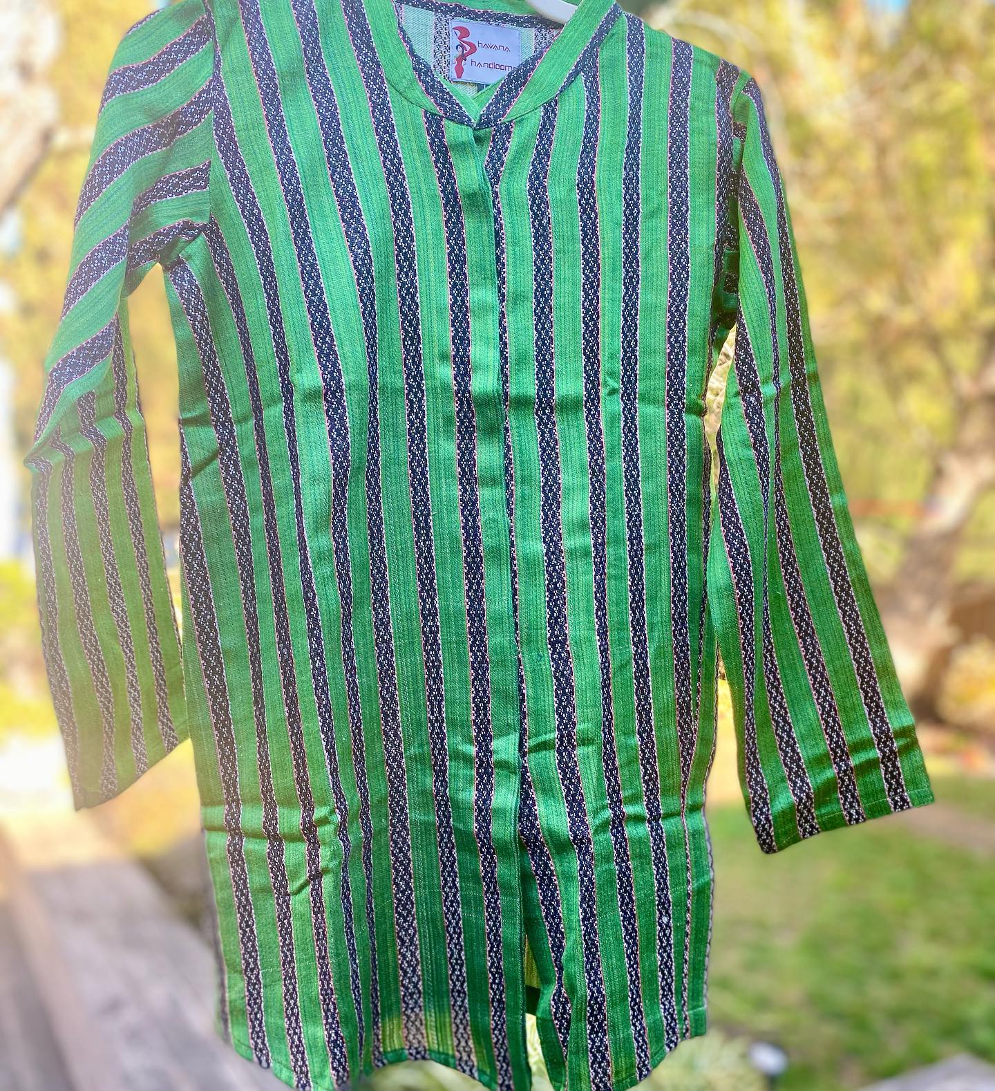 Boys Mashru Kurta - Green Stripes