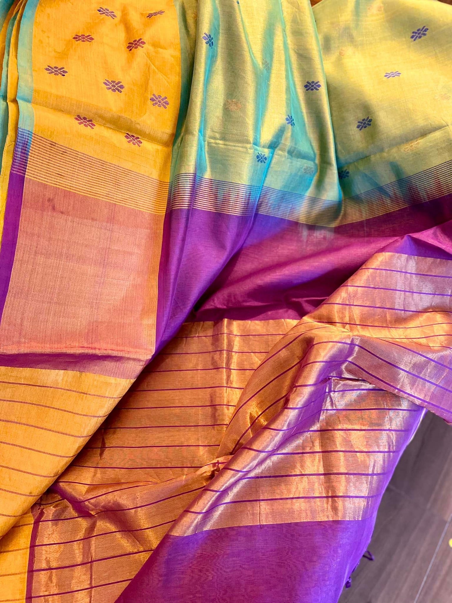 Venkatagiri Handloom Silk Cotton Saree - Teal w/ Purple