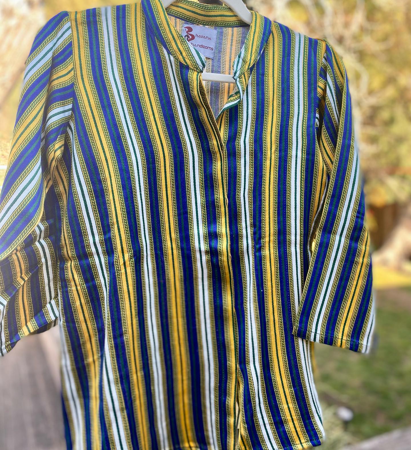 Boys Mashru Kurta - Yellow Stripes