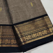 Chettinad Handloom Saree - Gray w/ Black