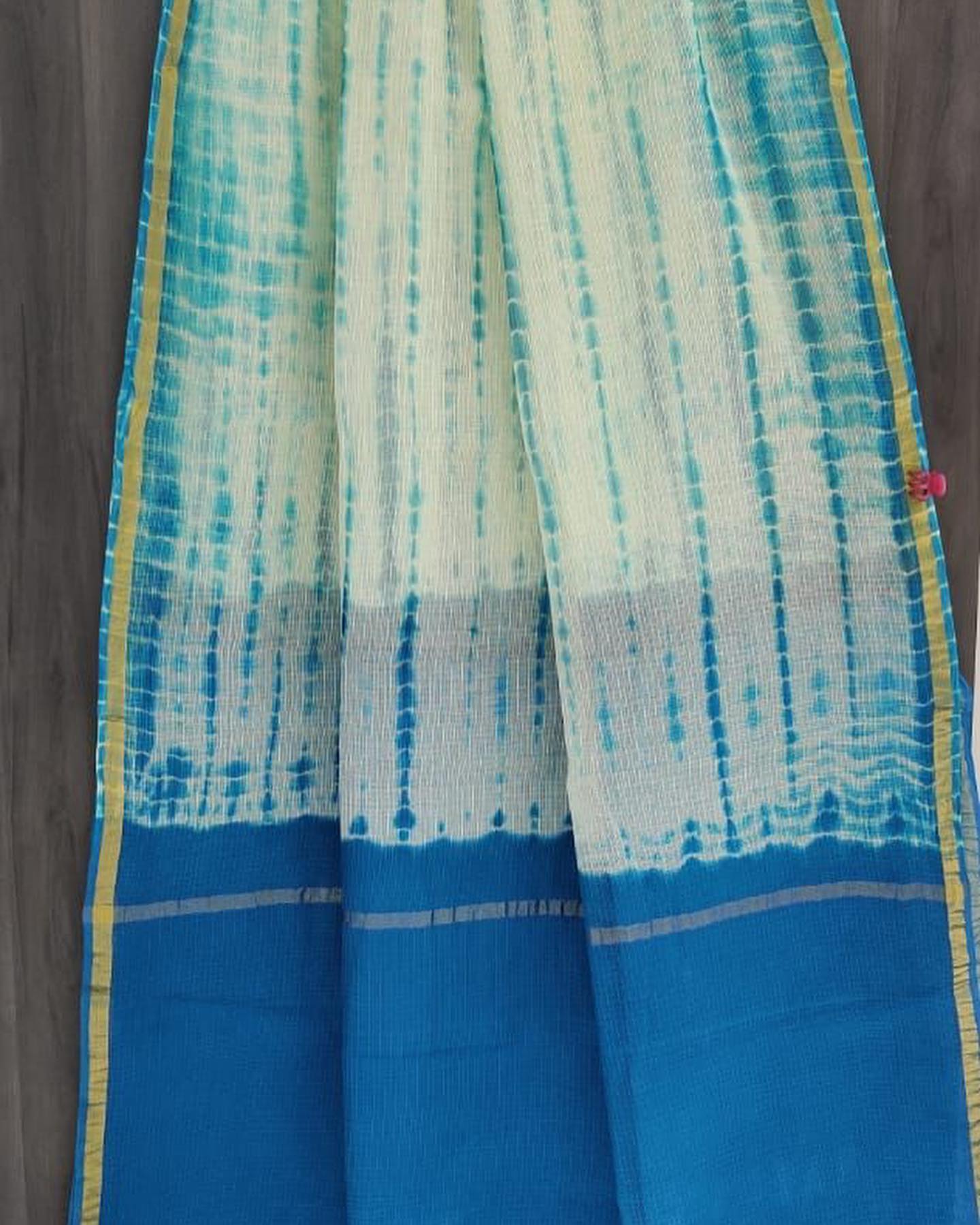 Kota Doria Saree w/ Shibori dye- White/blue