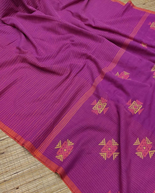 Muslin Jamdani Handloom Saree - Magenta