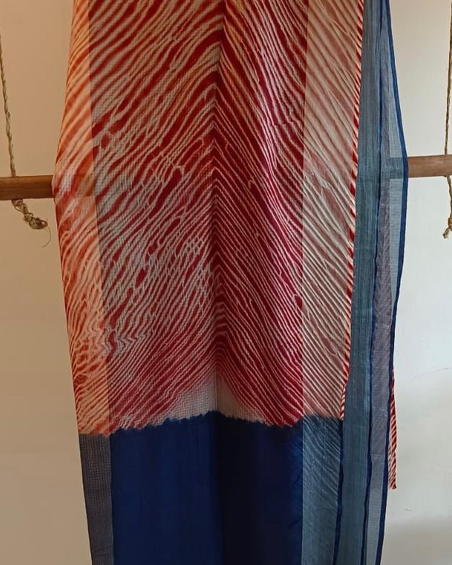 Shibori Natural Dye Kota Silk Saree - Red & Indigo