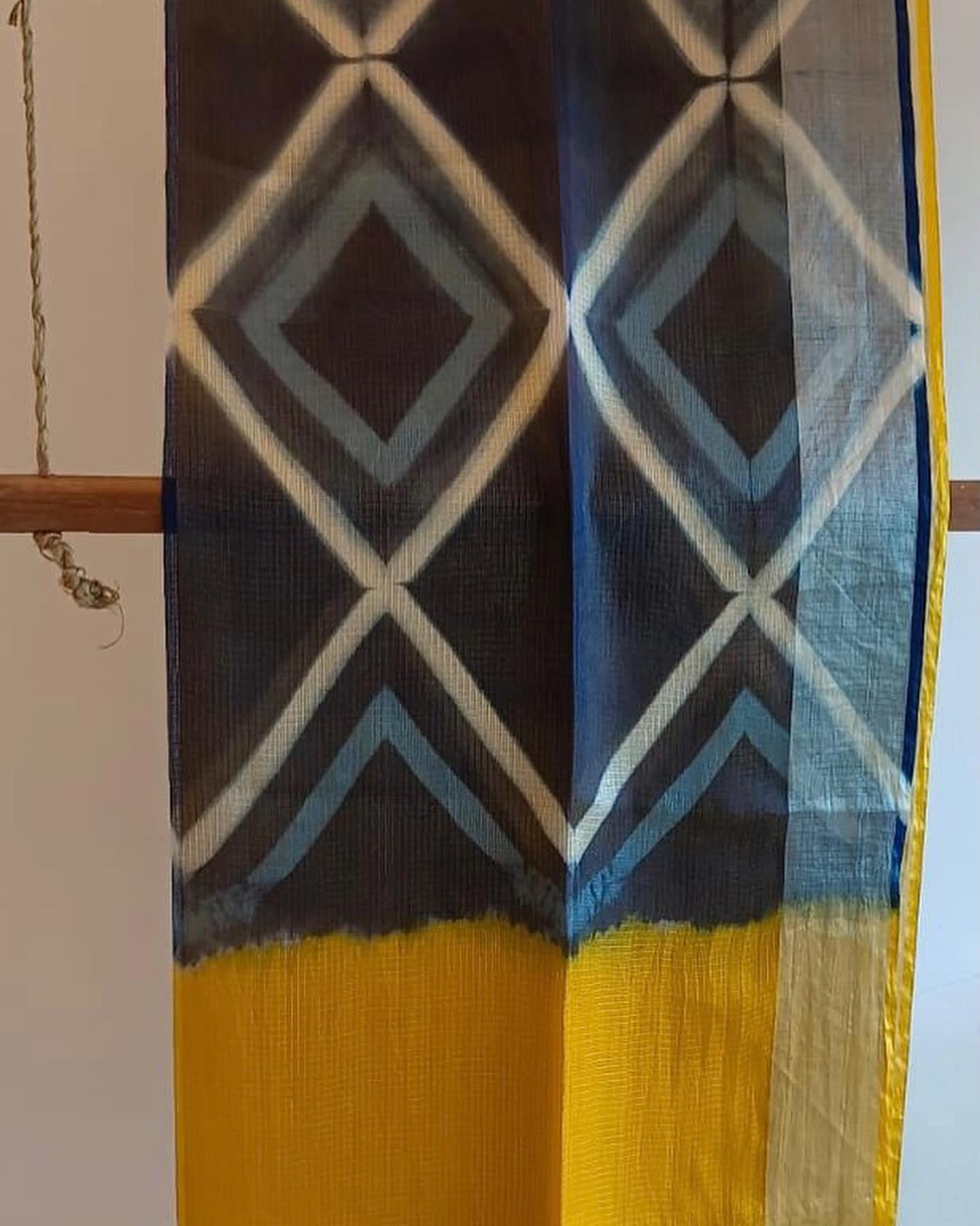 Shibori Natural Dye Kota Silk Saree - Yellow Indigo