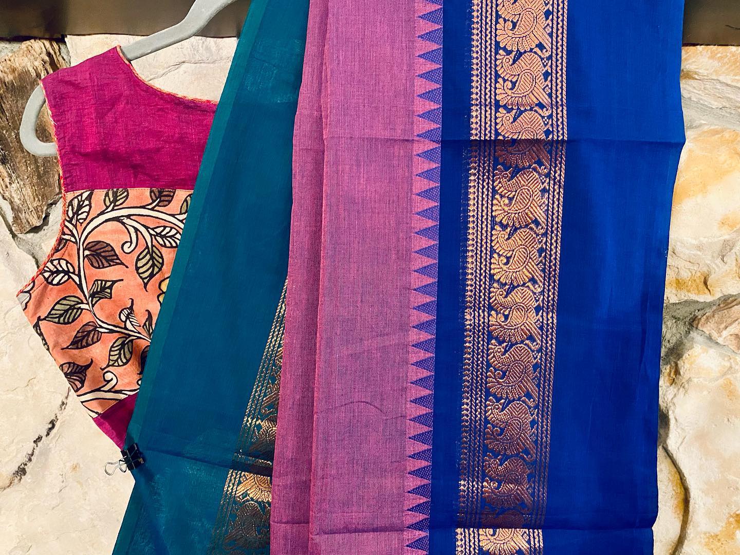 Chettinad Handloom Saree - Lavender w/ Blue, Teal