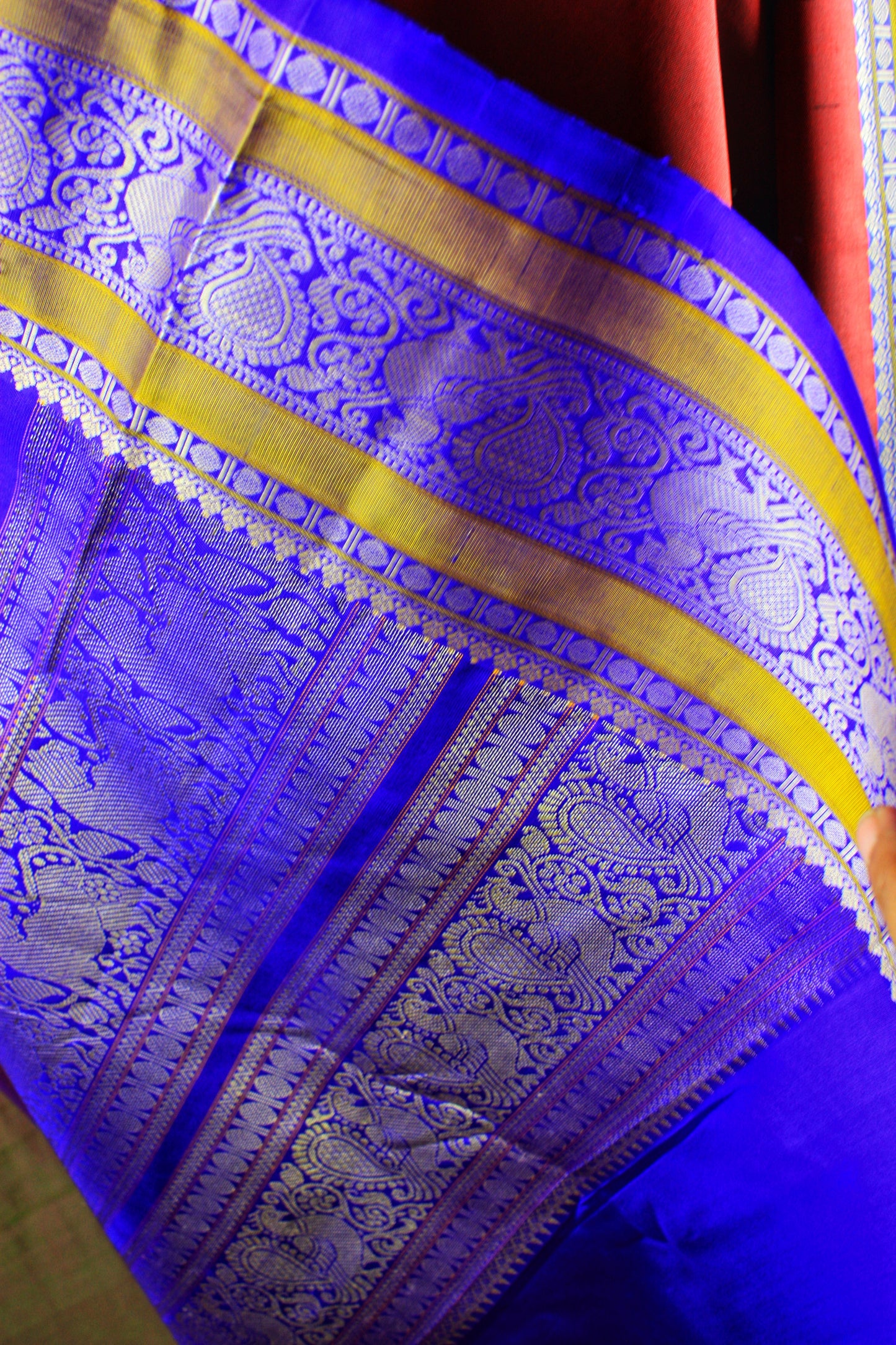 Kanjivaram Pure Silk Zero Zari Saree - Maroon w/ Indigo