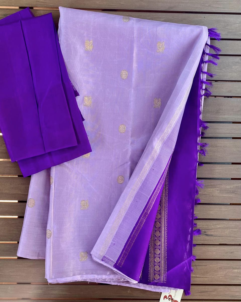 Kanjivaram Pure Silk Zari Saree - Lavender w/ Purple