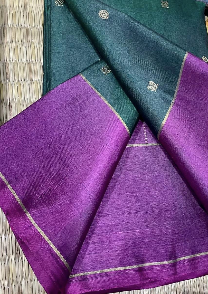 Kanjivaram Pure Silk Pure Zari Saree - Green w/ Majenta