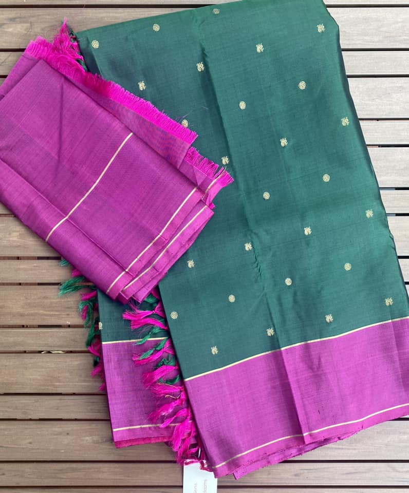 Kanjivaram Pure Silk Pure Zari Saree - Green w/ Majenta