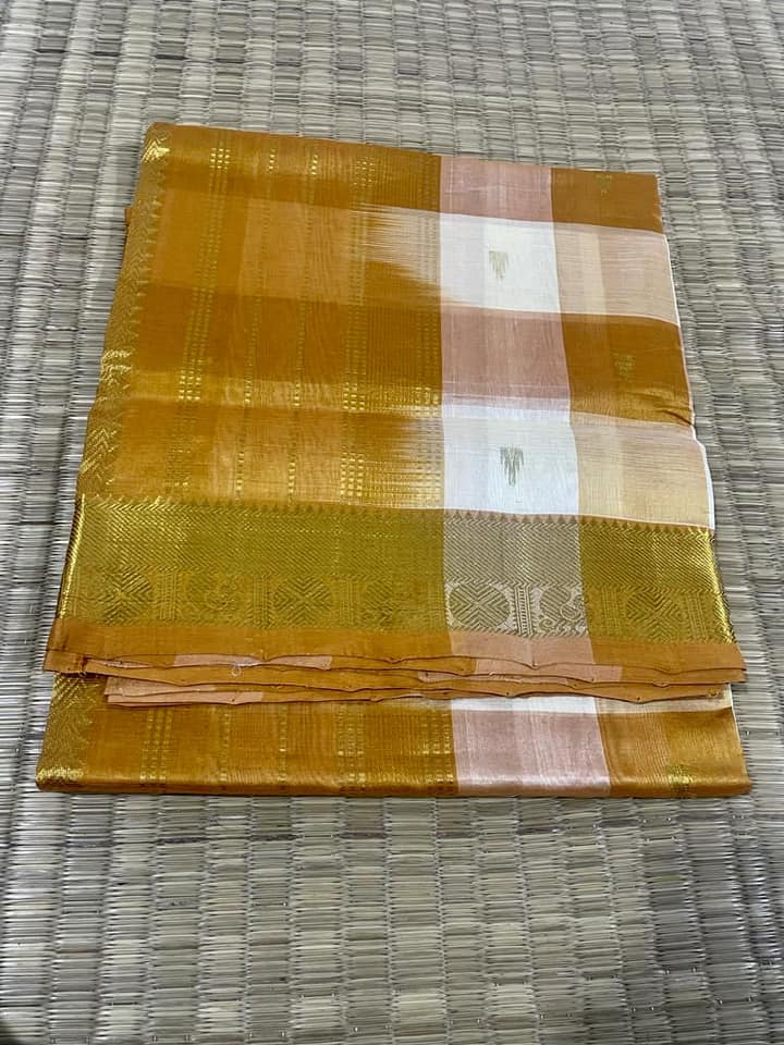 Kanjivaram Silk Cotton Saree - Yellow Checks