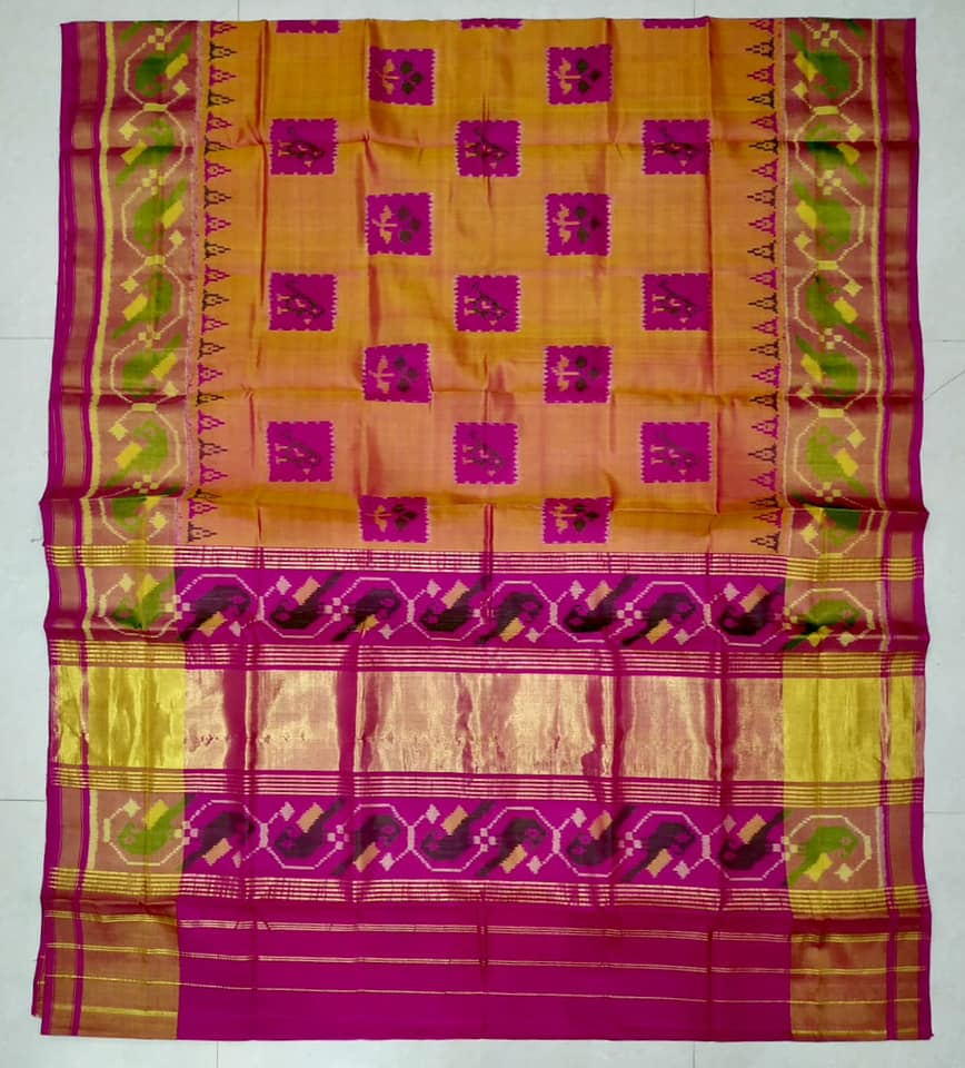 Rajkot Patola Ikat Pure Silk Saree - Orange/Pink