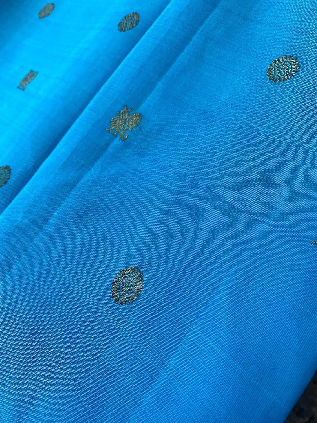 Kanjivaram Pure Silk Pure Zari Saree - Ananda Blue w/Ink Blue