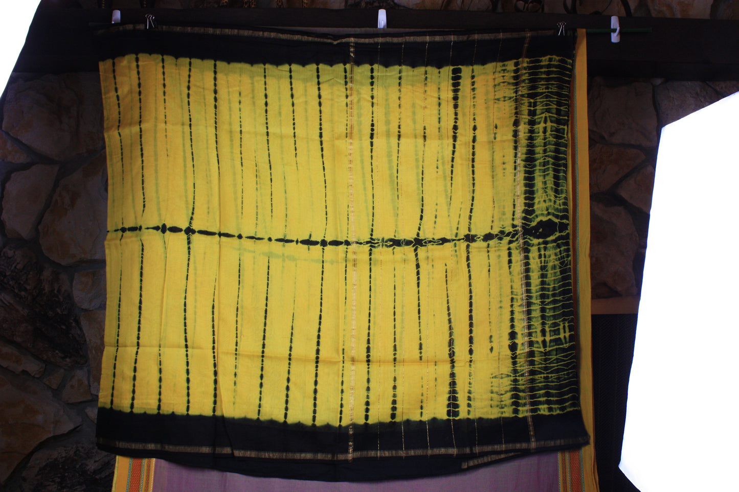 Chanderi Silk Cotton Saree w/ Shibori dye - Yellow/Black