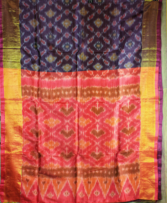 Pochampally Ikat Soft Silk Saree - Purple/ Pink