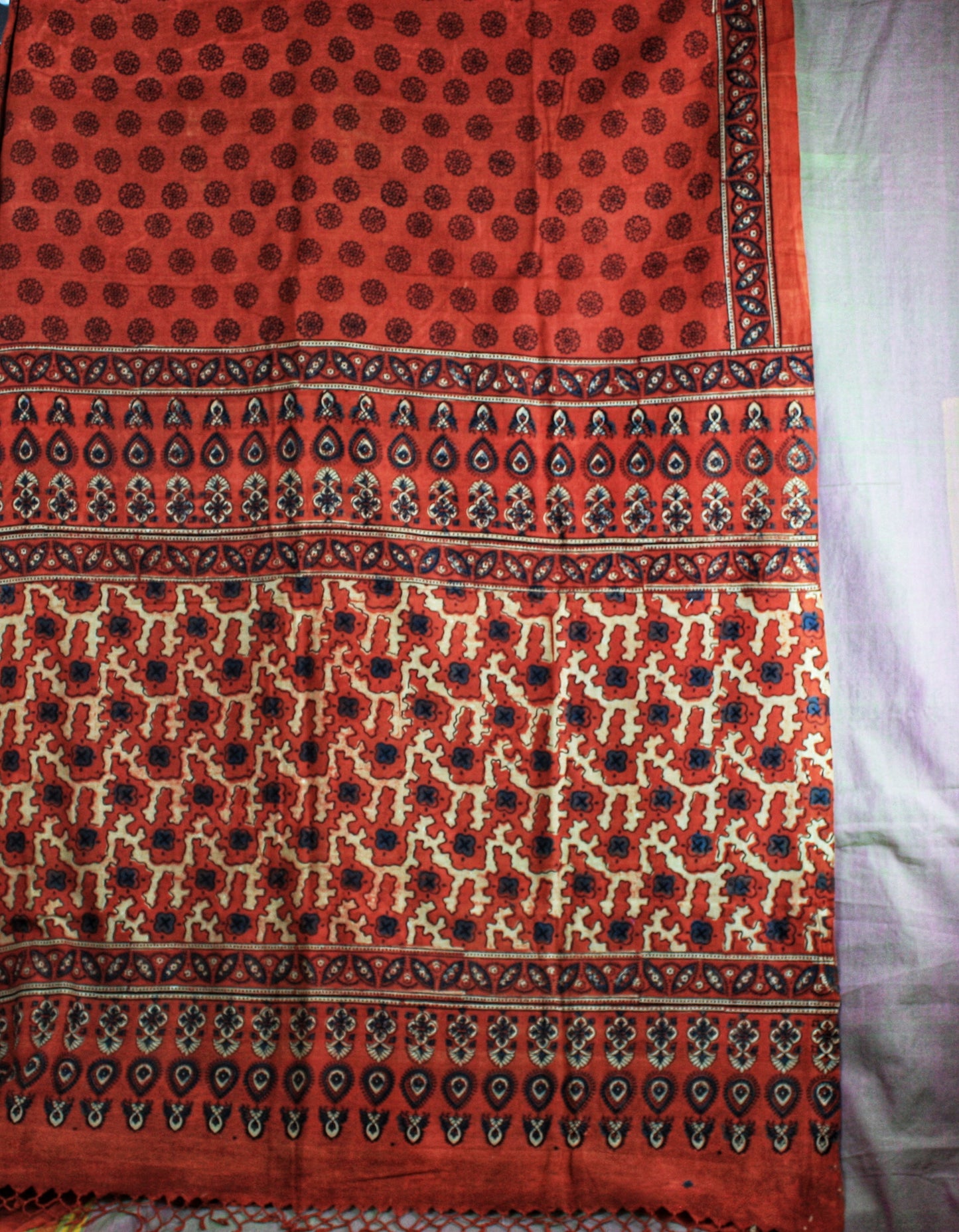 Ajrakh Hand Block Print Muslin Saree - Orange