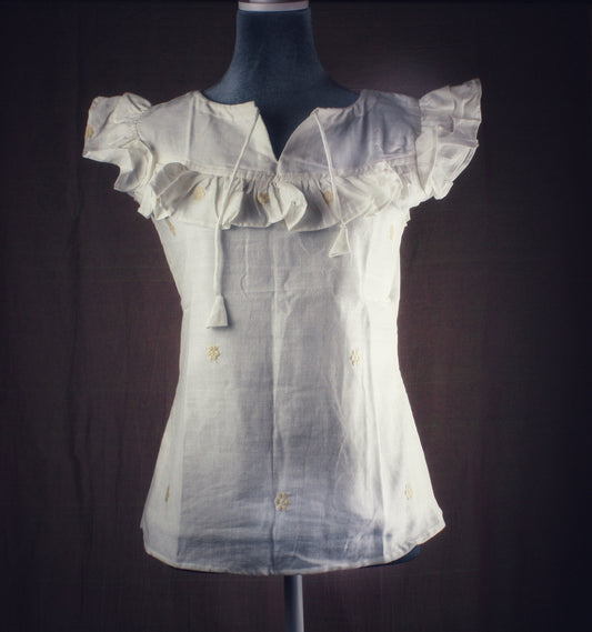 White Handloom ruffle top