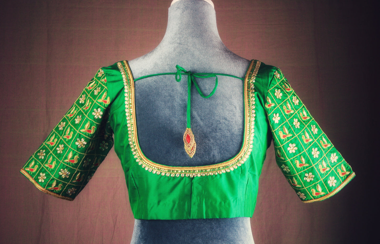 Aari hand embroidered Silk Blouse - Emerald Green