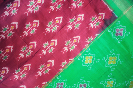 Pochampally Ikat Pure Silk Saree - Fuchsia Pink /Light green