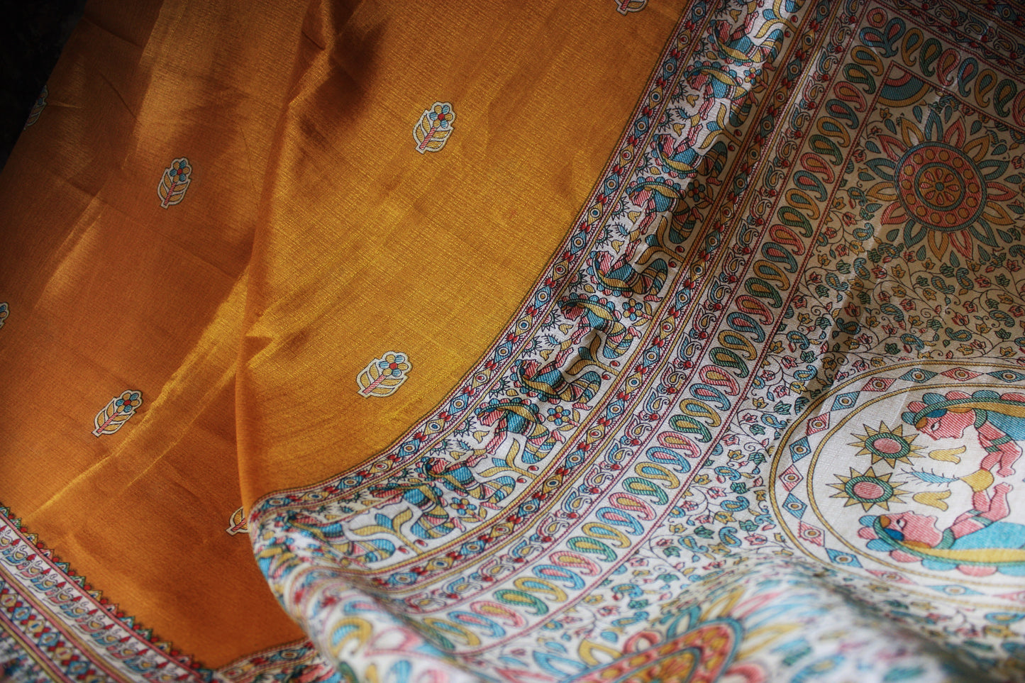 Bamboo Silk Hand Block Print Saree - Mustard Yellow