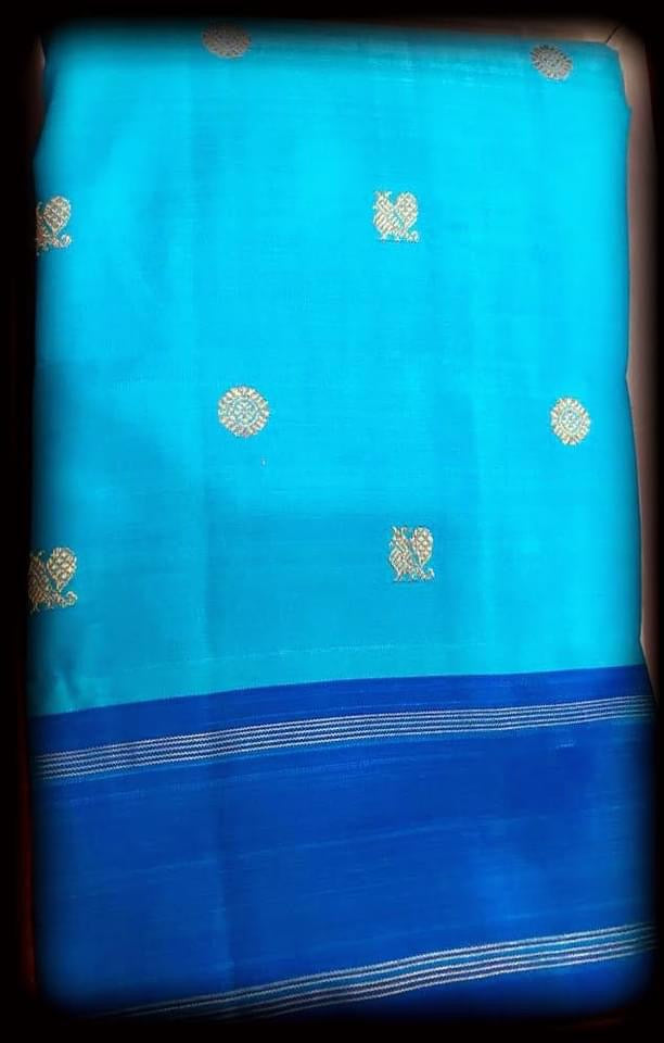 Kanjivaram Pure Silk Pure Zari Saree - Ananda Blue w/Ink Blue