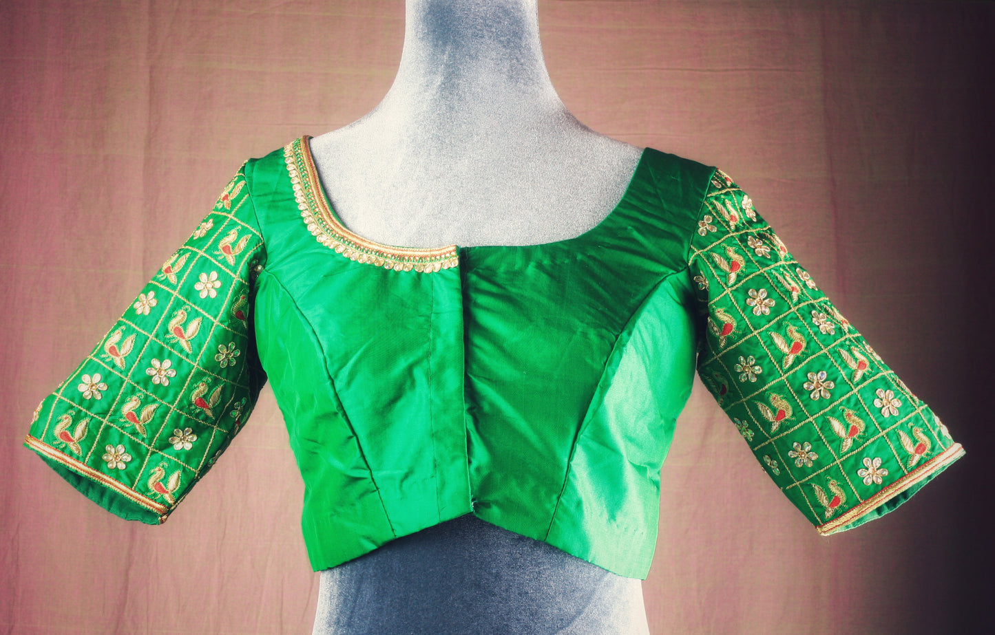 Aari hand embroidered Silk Blouse - Emerald Green