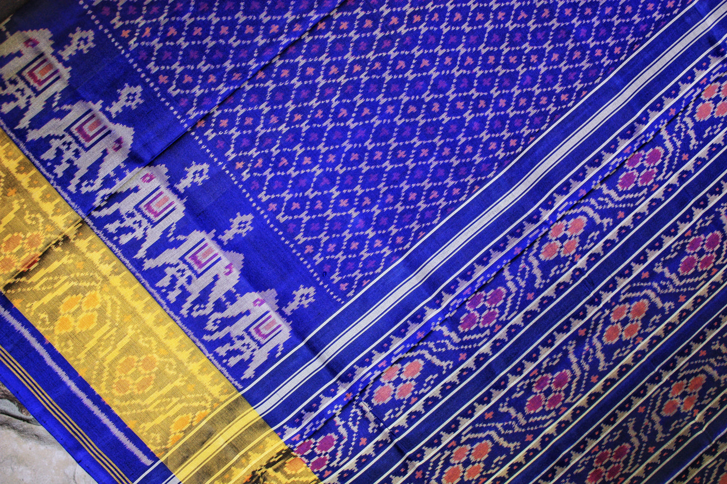 Rajkot Patola Ikat Pure Silk Saree - Royal Blue