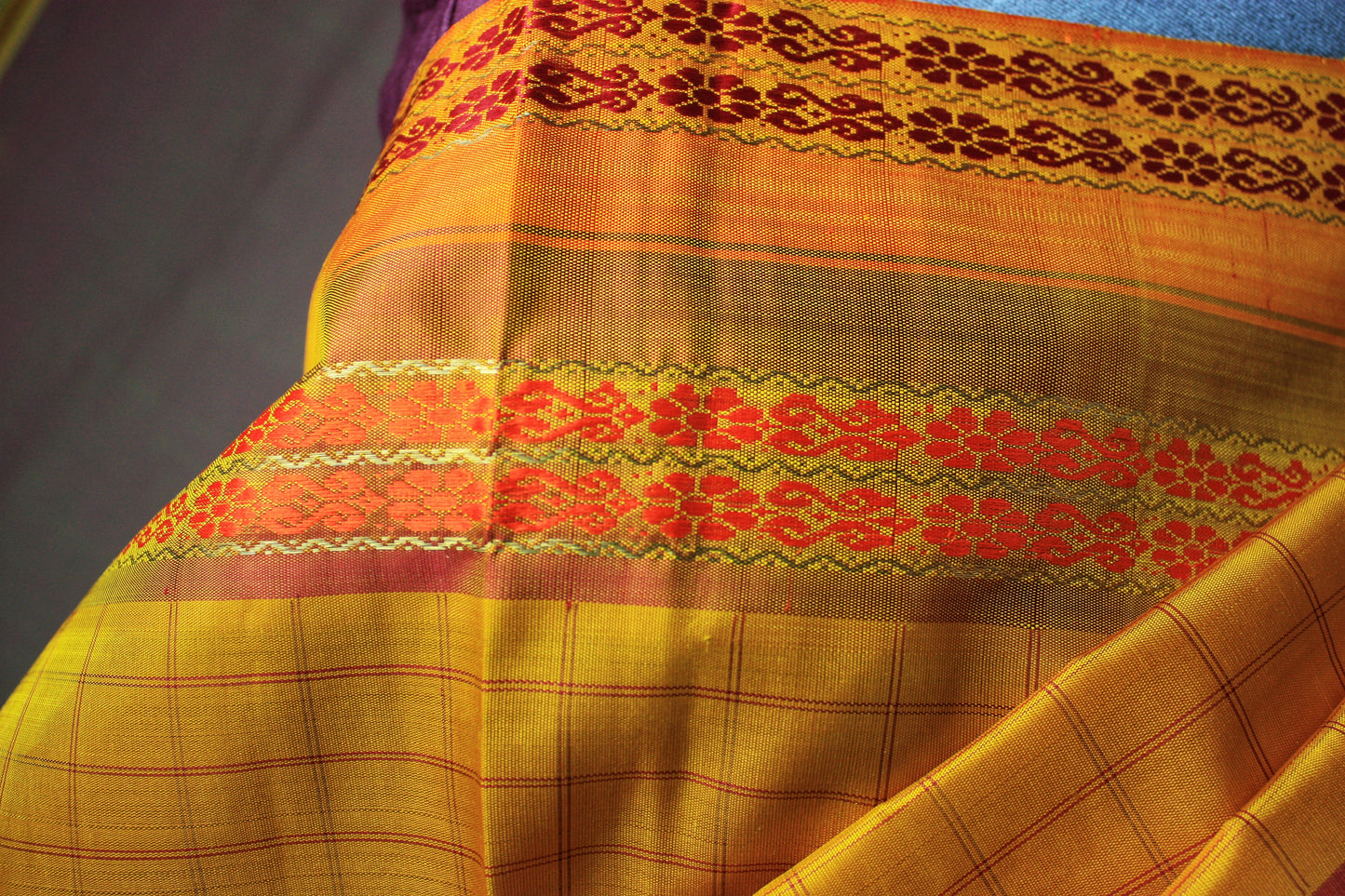 Kanjivaram Pure Silk Pure Zari Saree - Yellow w/ Orange,Red