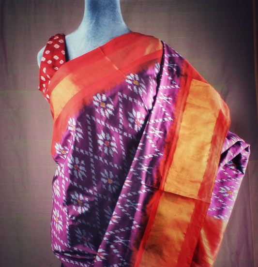 Pochampally Ikat Pure Silk Saree - Purple / Orange