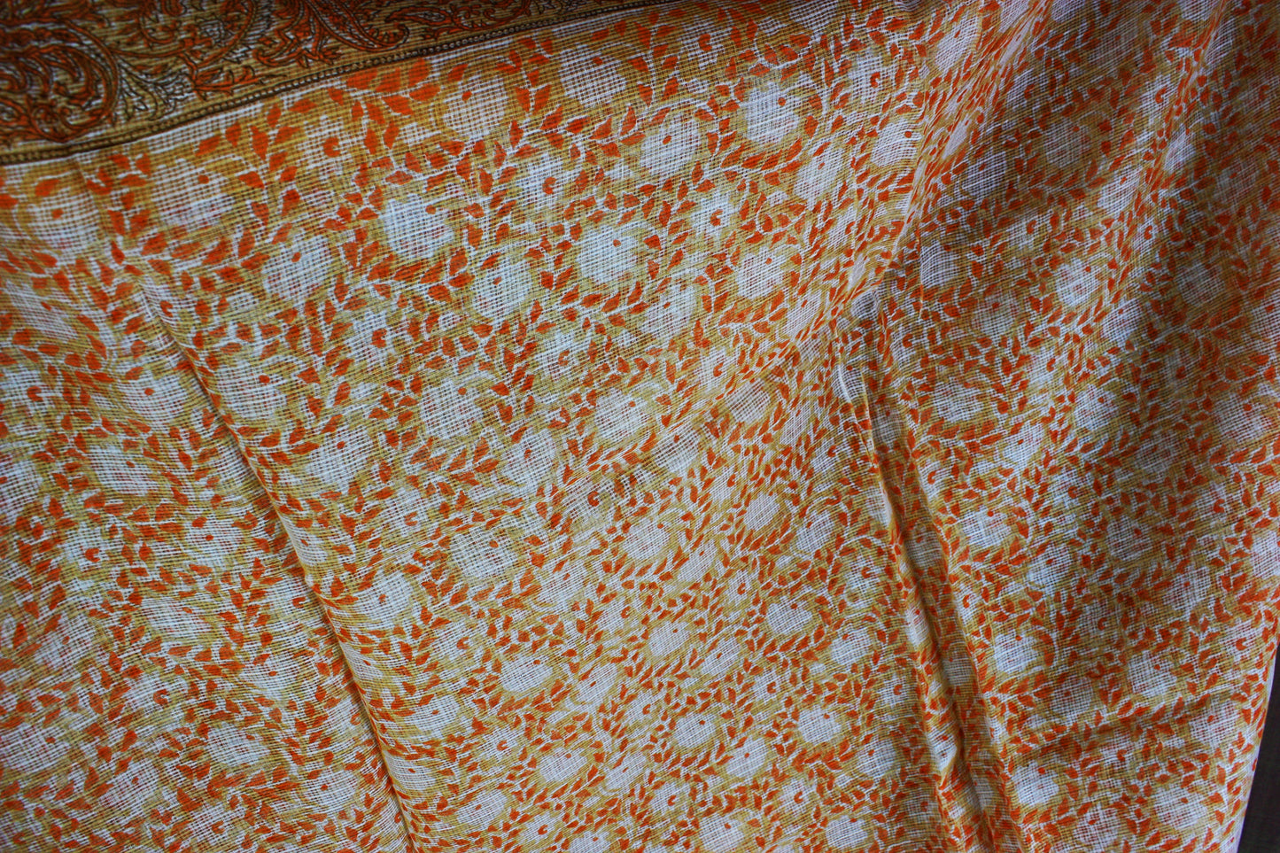 Kota Doria Saree w/ Bagru Hand block Print-Yellow