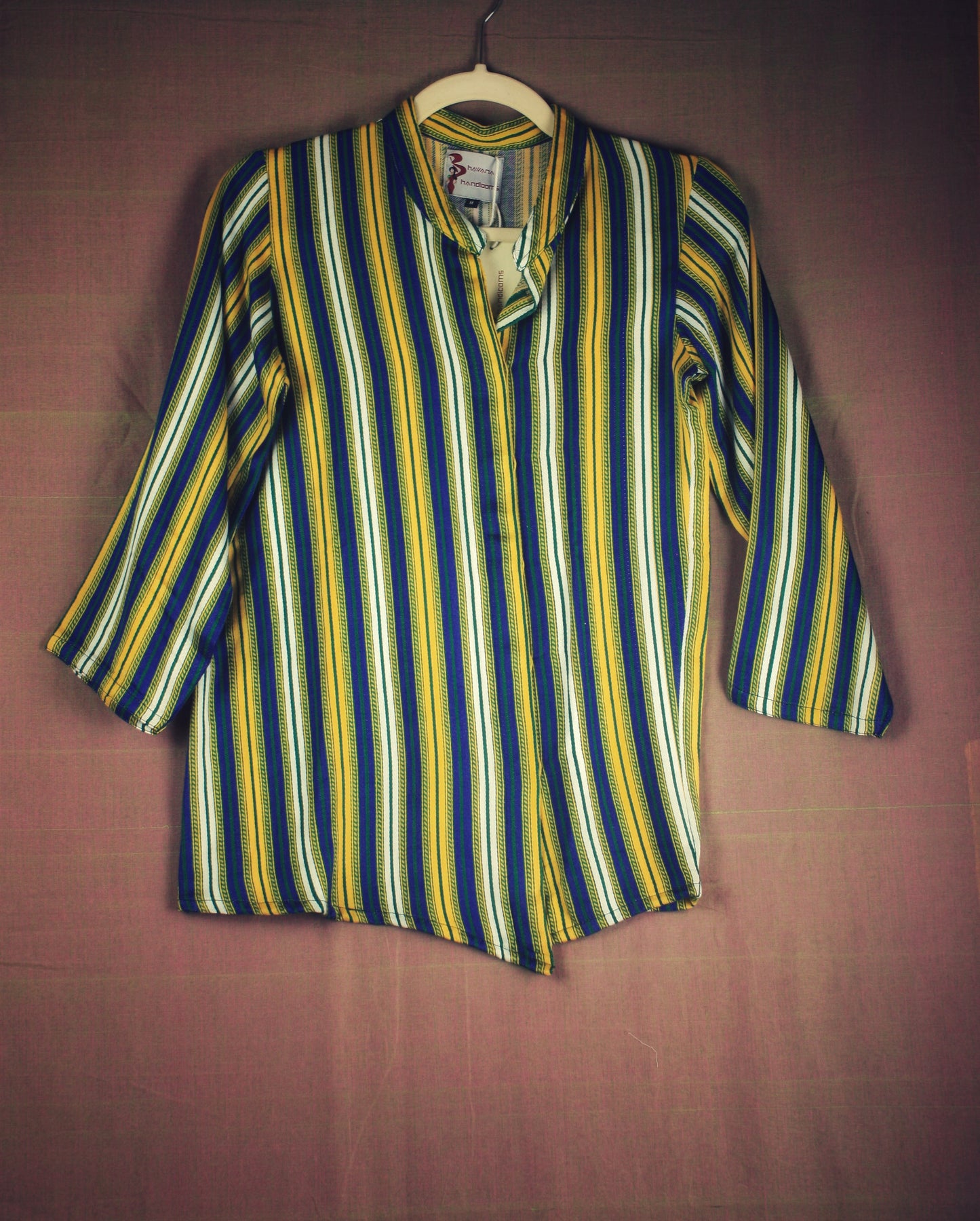 Boys Mashru Kurta - Yellow Stripes