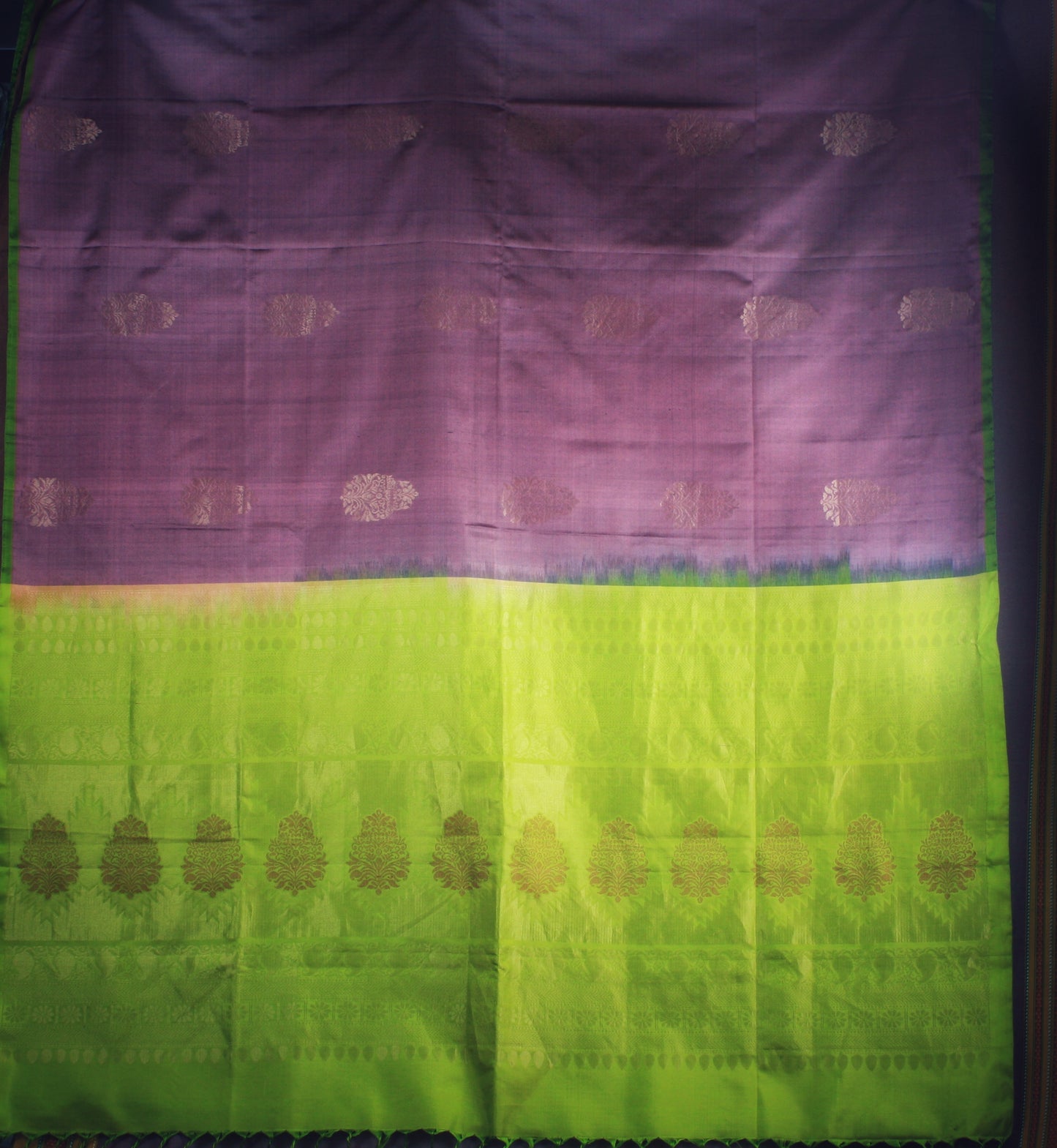 Venkatagiri Silk Saree - Rose Taupe w/ Lime green