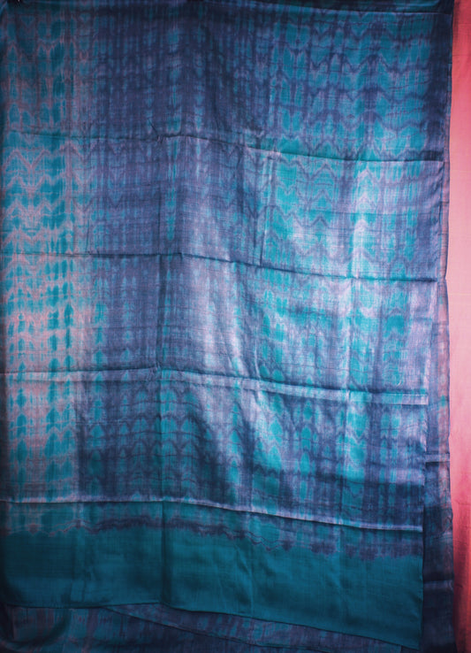 Hand crafted Ombre dye Tussar Silk Saree - Teal/Gray