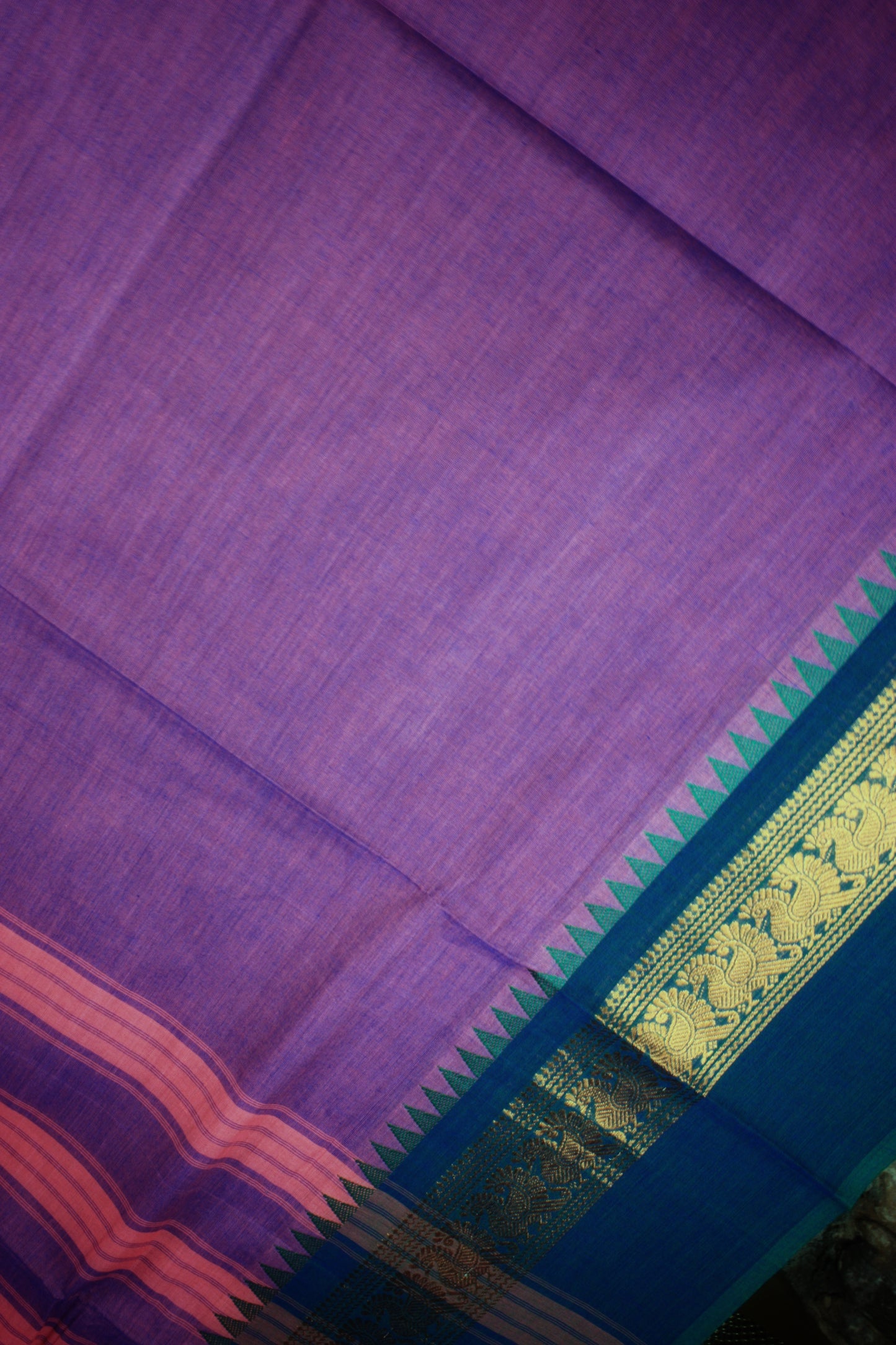 Chettinad Handloom Saree - Lavender w/ Blue, Teal