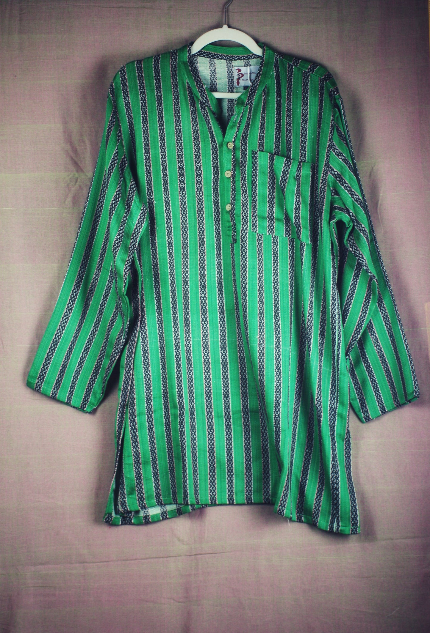 Men's Mashru Kurta - Green stripes