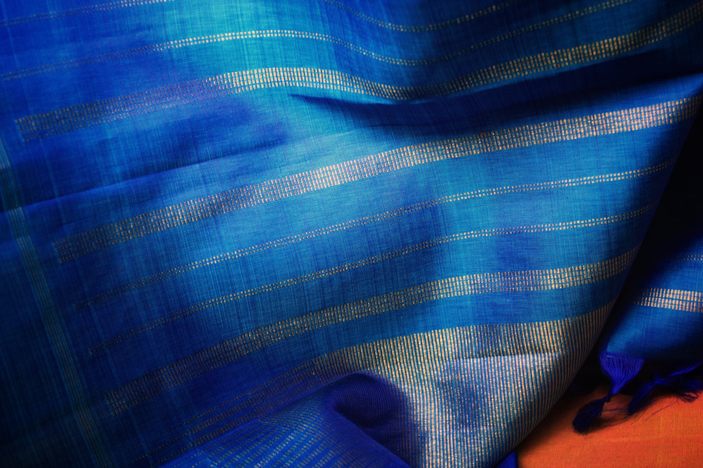 Kanjivaram Pure Silk Pure Zari Saree - Ananda Blue w/Ink Blue