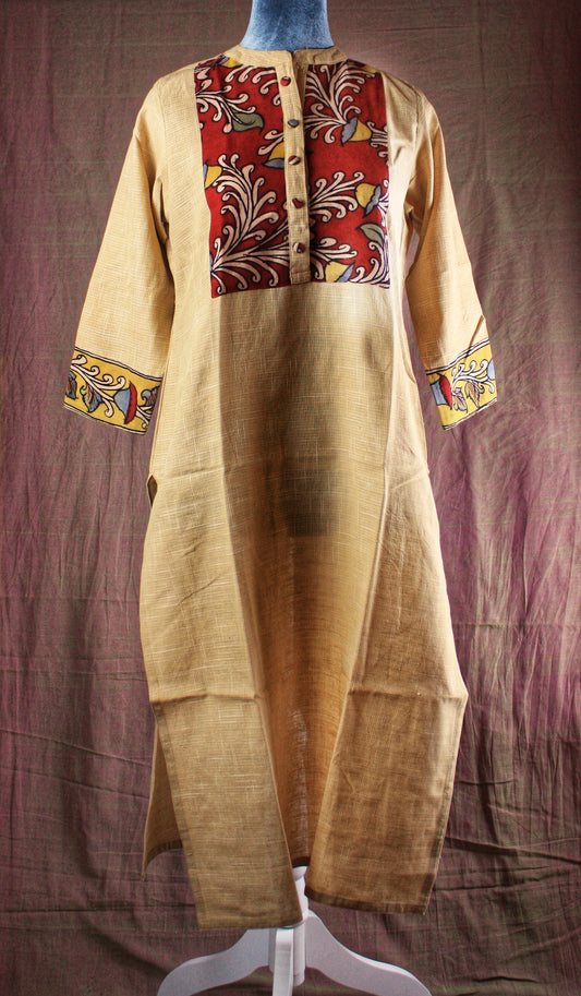 Khadi Kurta with Kalamkari Yoke