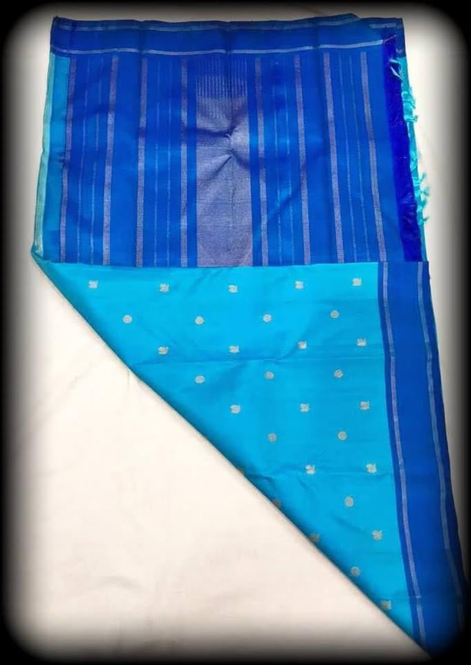 Kanjivaram Pure Silk Pure Zari Saree - Ananda Blue w/Ink Blue