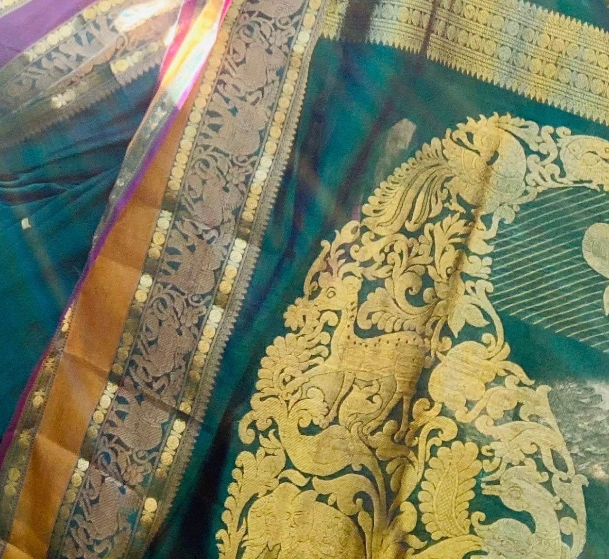 Kanjivaram Silk Cotton Saree - Teal Vanasingaram