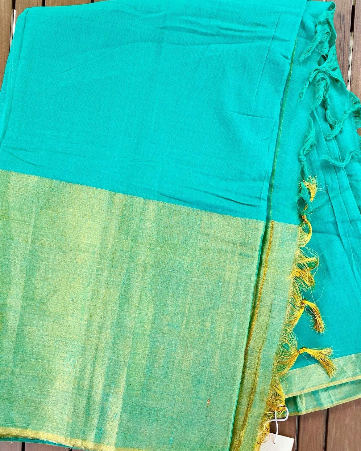 Narayanpet Handloom Saree - Teal w/ Tissue border