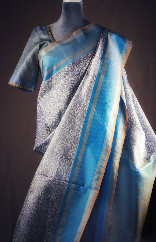 Kanjivaram Pure Silk Pure Zari Saree - Vanasingaram Sky blue