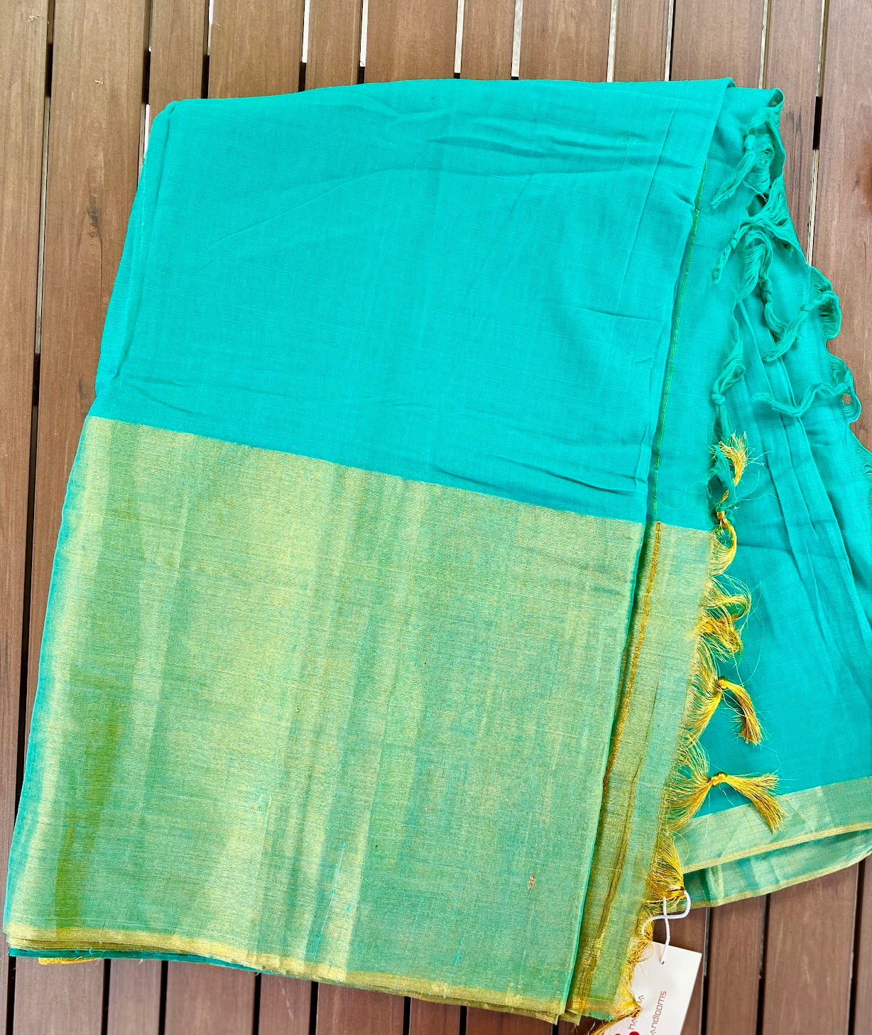 Narayanpet Handloom Saree - Teal w/ Tissue border