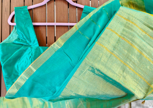 Narayanpet Handloom Saree - Teal w/ Tissue border