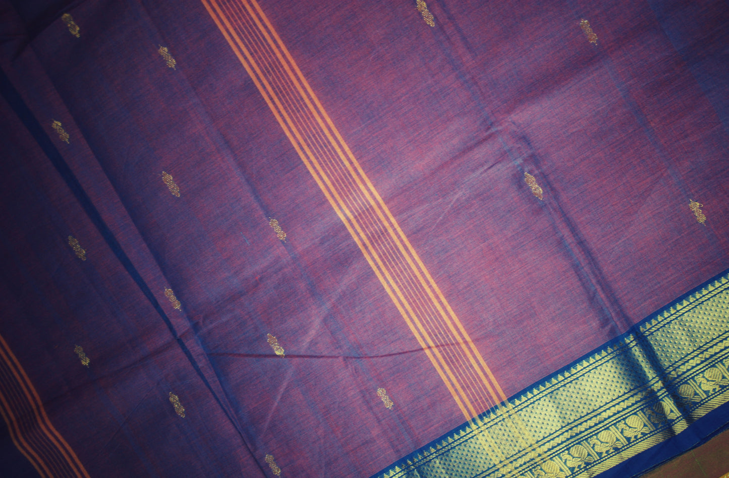 Chettinad Handloom Saree - Lavender w/ Blue