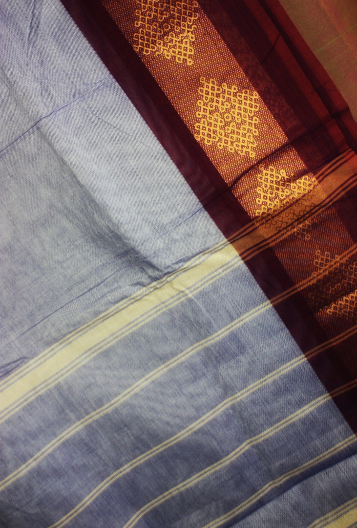 Chettinad Handloom Saree - Powder Blue w/ Burgundy Kolam