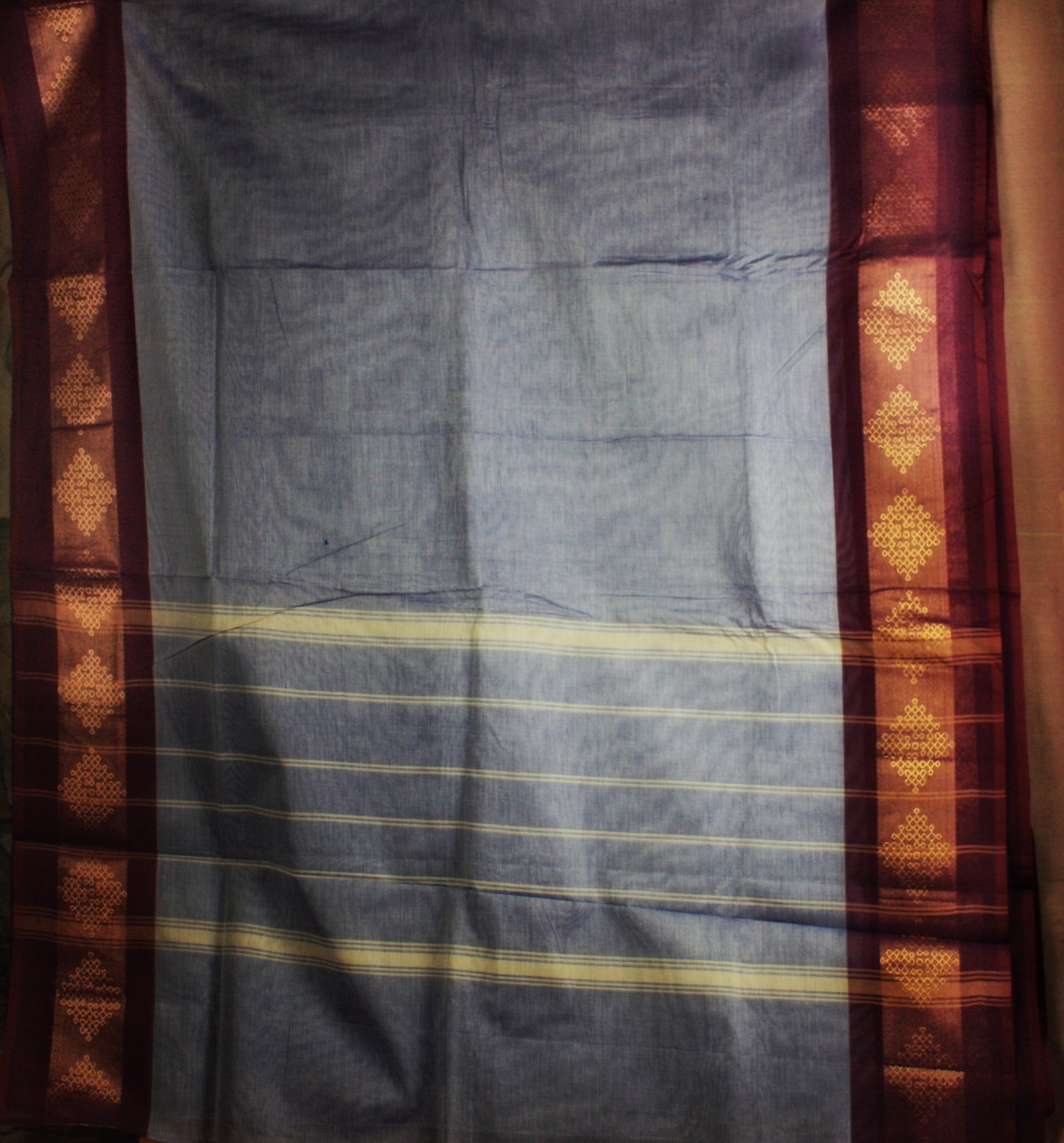 Chettinad Handloom Saree - Powder Blue w/ Burgundy Kolam