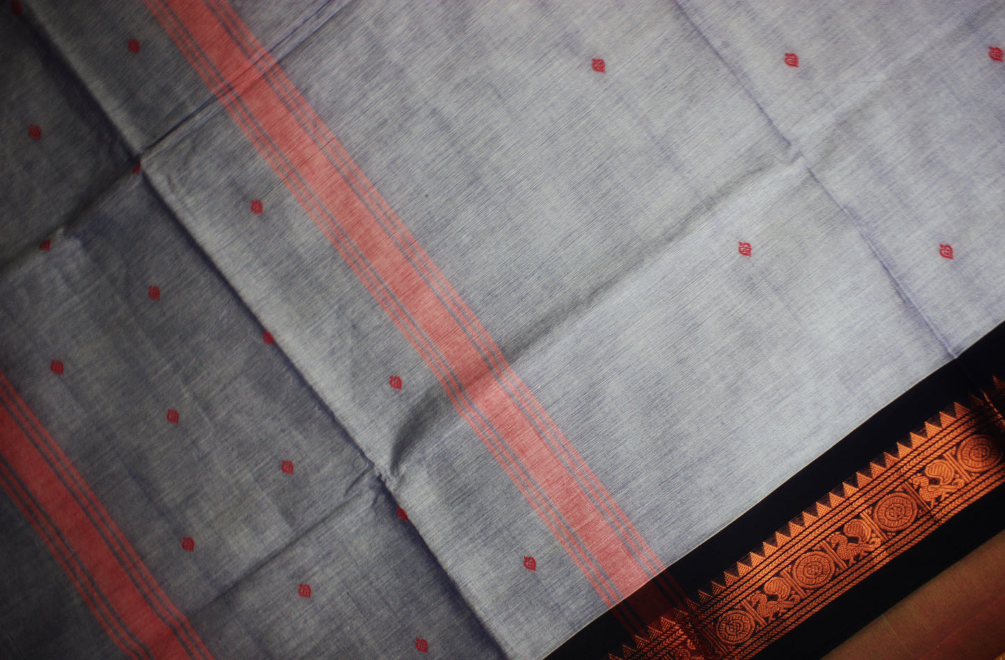 Chettinad Handloom Saree - Powder Blue w/ Black, Pink