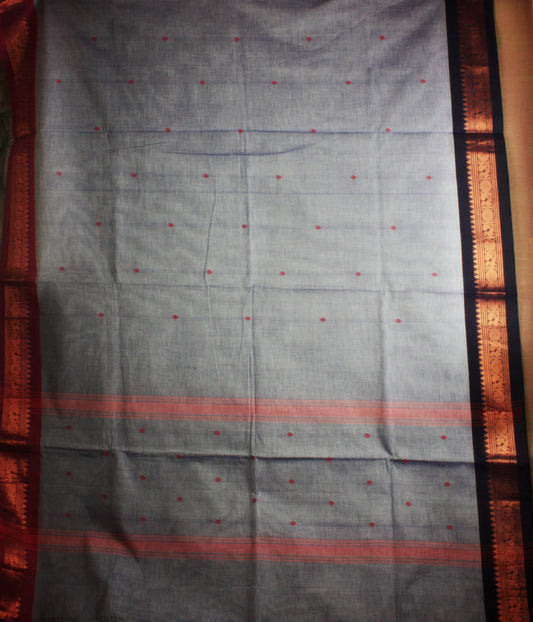 Chettinad Handloom Saree - Powder Blue w/ Black, Pink